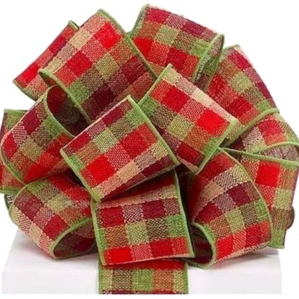 BURTON and Burton Ribbon -40 Check Red/Green/Khaki 20 Yards